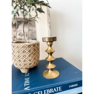 Vintage Solid Brass Modernist Candlestick Holder | 5.25” Tall |‎ Mid Century